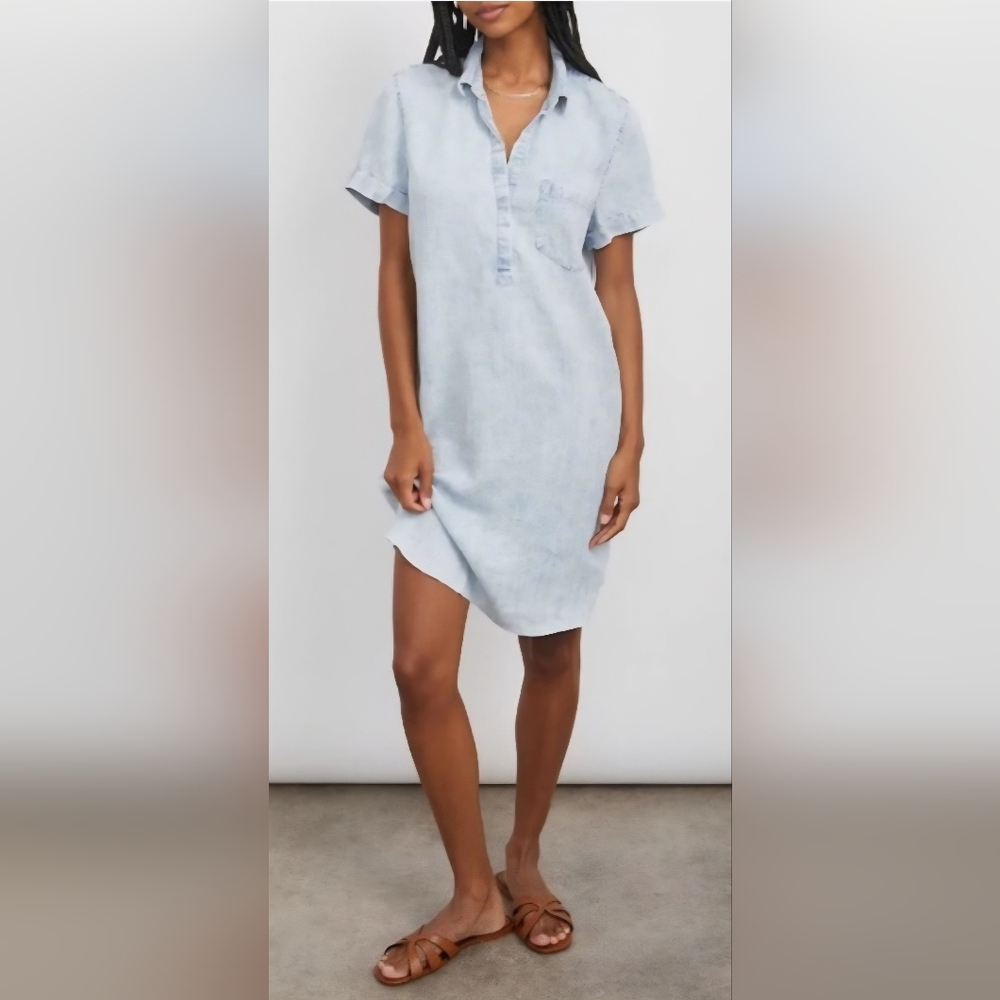 Rails Pale Blue Linen Short Sleeve Shirt Dress